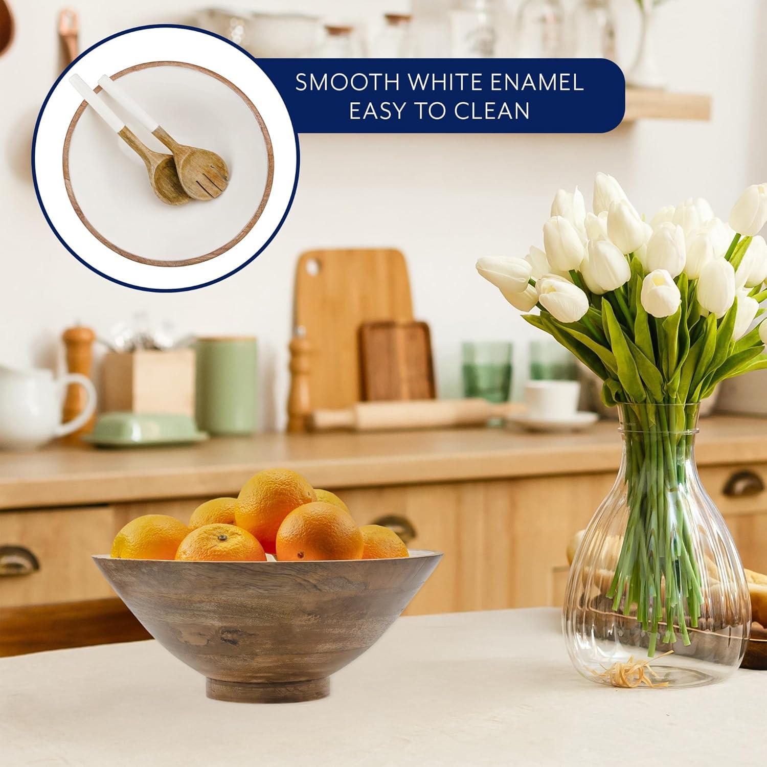 AuldHome Design Wooden Salad Bowl Set Large Serving Bowl w/ Utensils; Salad Serving Set in Mango Wood