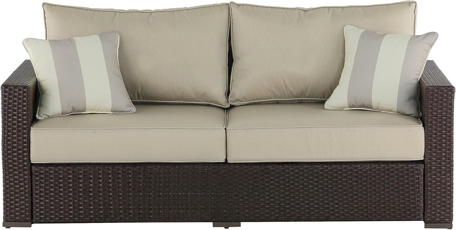 Laguna 71" Brown Wicker Outdoor Sofa with Beige Cushions