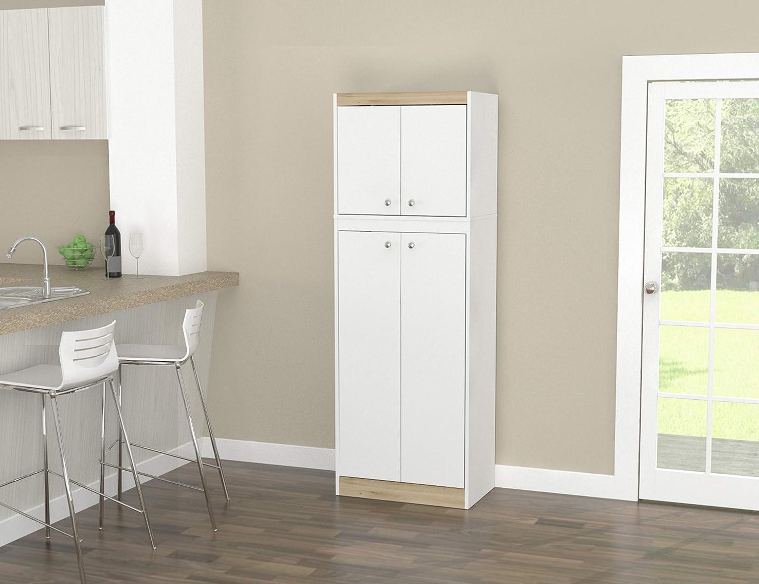 Sleek White & Vienes Oak Galley Kitchen Storage Cabinet