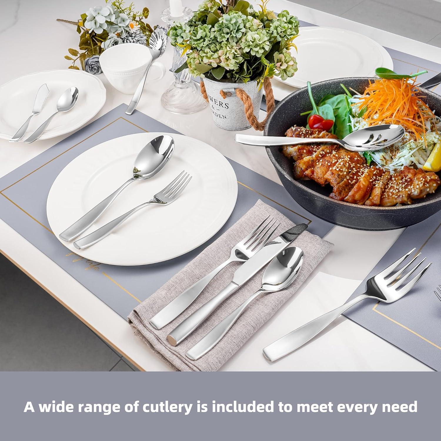 Hokku Designs Flatware Service for 12, 65 Piece Set, 18/10 Stainless Steel Silverware Set