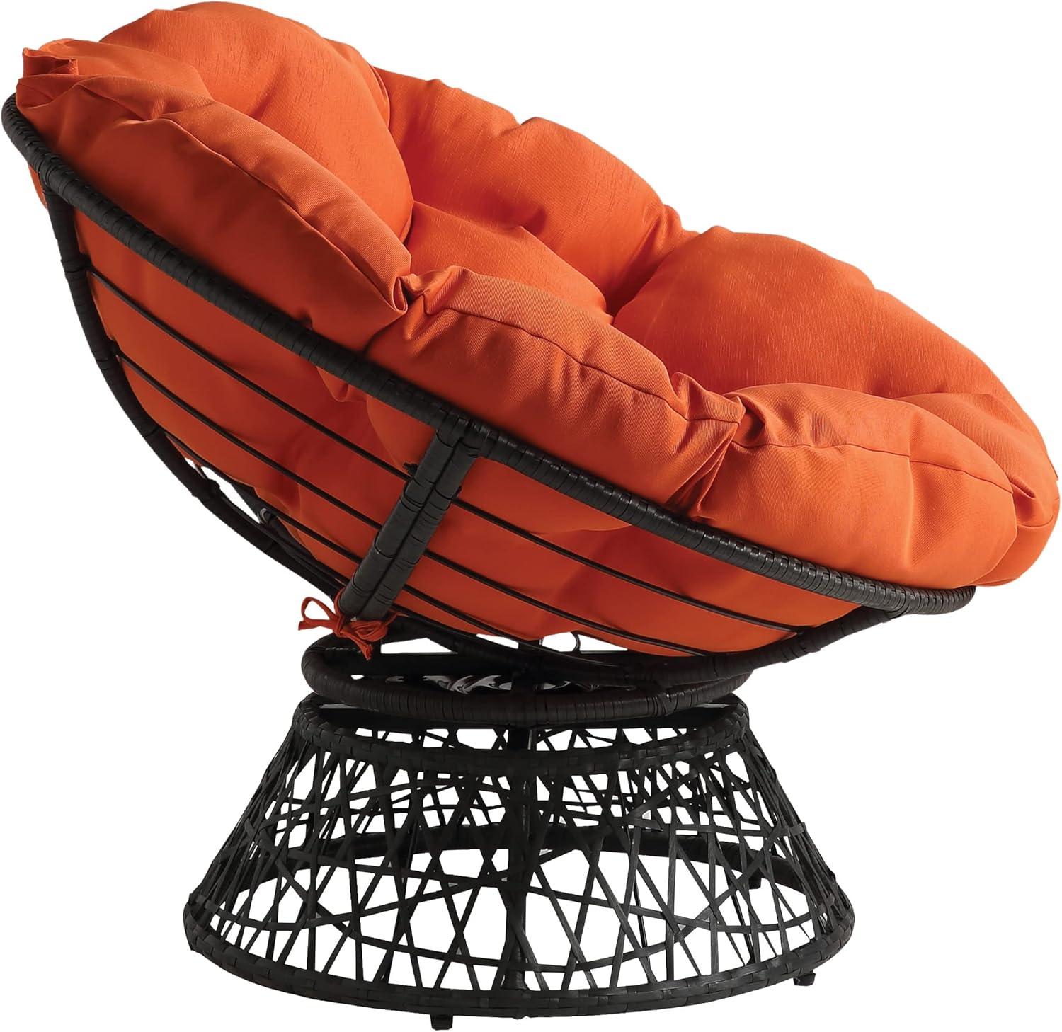 Orange Metal Swivel Papasan Chair with Wicker Frame