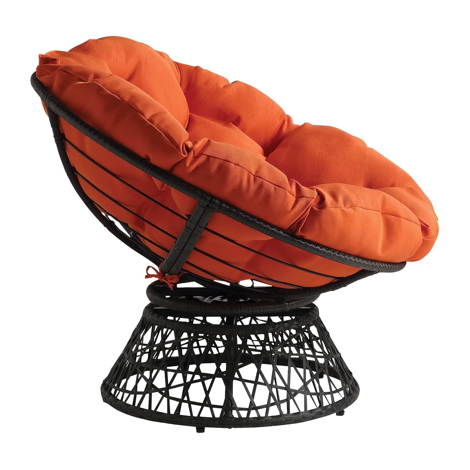 Papasan Chair with Orange Fabric Cushion and Gray Resin Wicker Frame