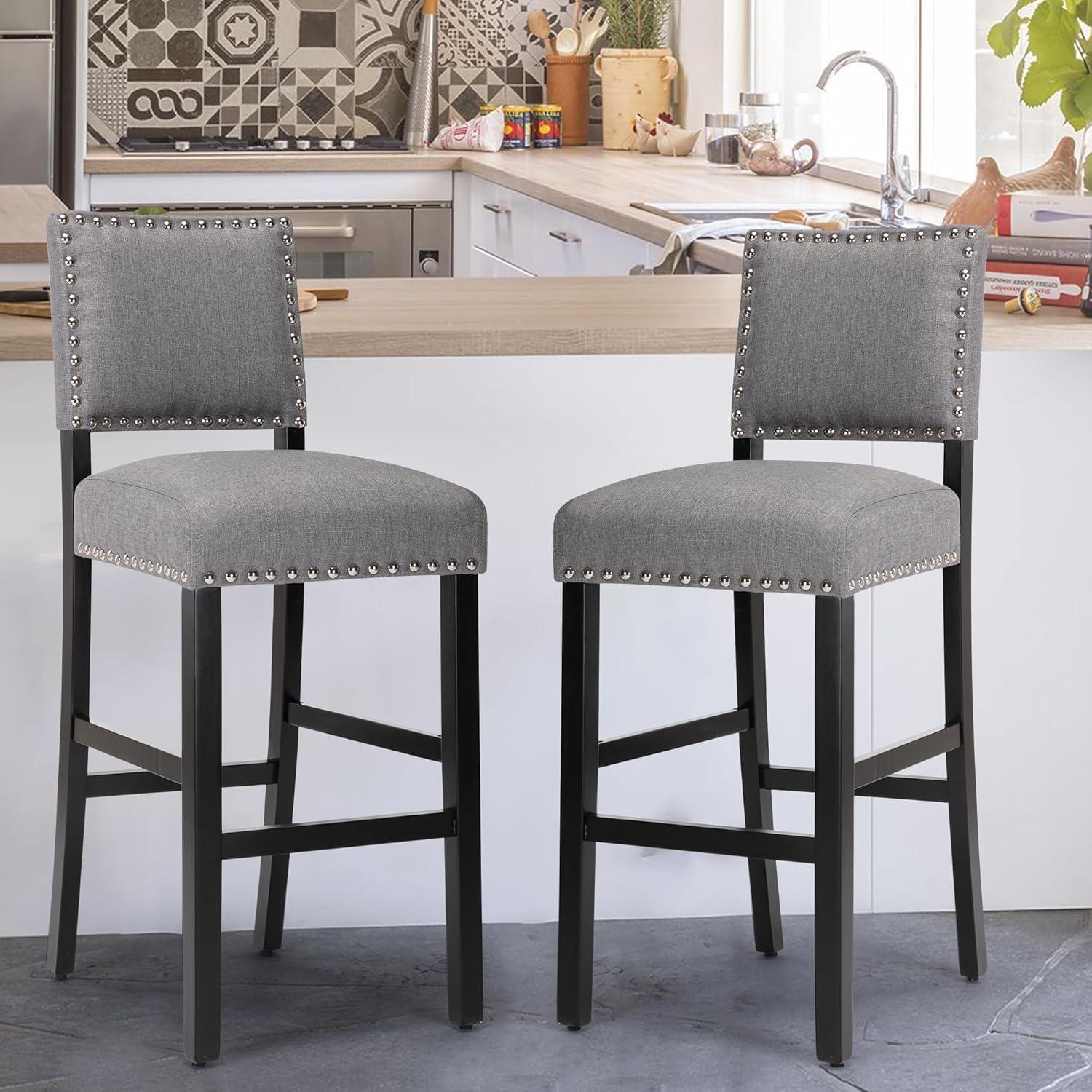 Spaco Set of 2 Counter Height Dining Side Barstools with Thick Cushion-Gray, Bar Height Stools, Counter Height Bar Stools for Kitchen, Dining Room