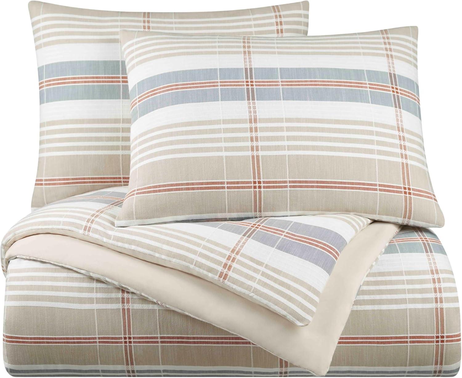 Vellux Vellux Oslo Plaid Comforter Set, 100% Cotton, Soft & Lightweight, 68x88, Taupe