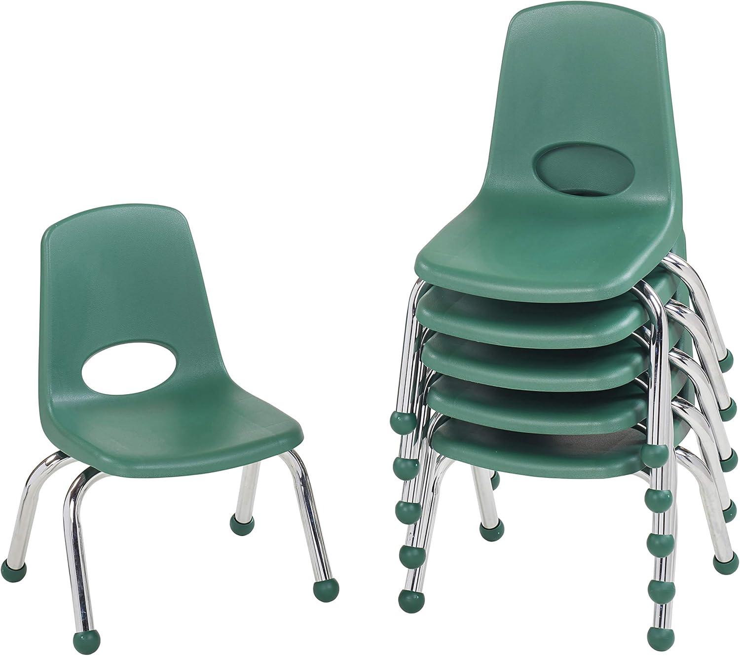 Green Stacking Student Chair with Chromed Steel Legs