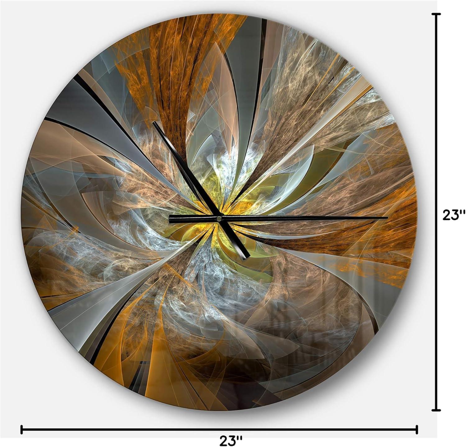 Designart 'Symmetrical Yellow Fractal Flower' Metal Wall Clock