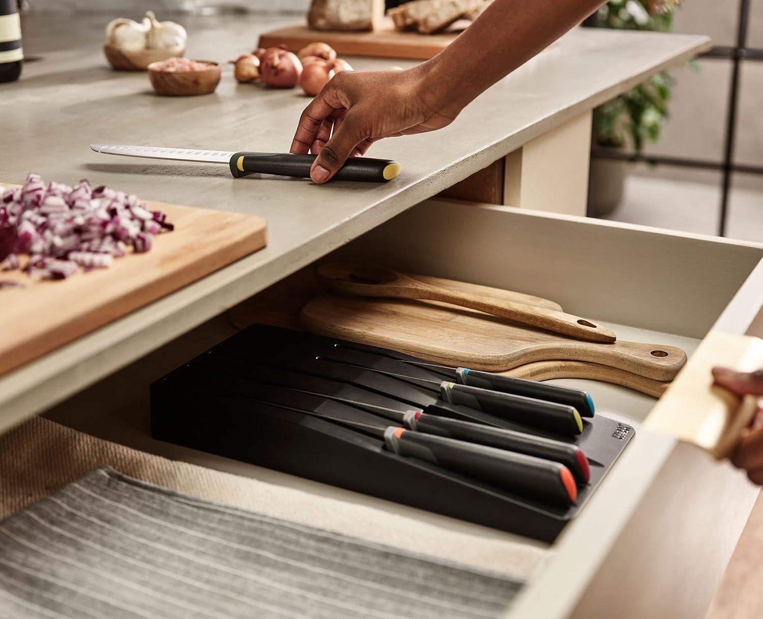 Joseph Joseph Elevate Knives Store 5pc Knife Set: Stainless Steel Kitchen Cutlery, Forged Blades, Hand Wash, Multicolor