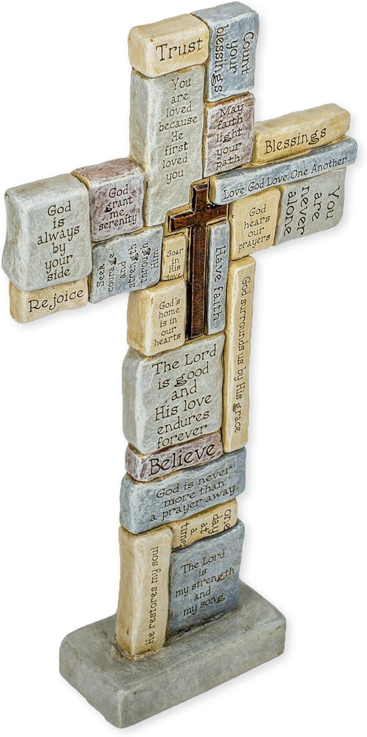 Home Decor Crossword Table Cross  -  One Cross 12.5 Inches -  Believe Trust Rejoice Spiritual  -  46420  -  Polyresin  -  Multicolored