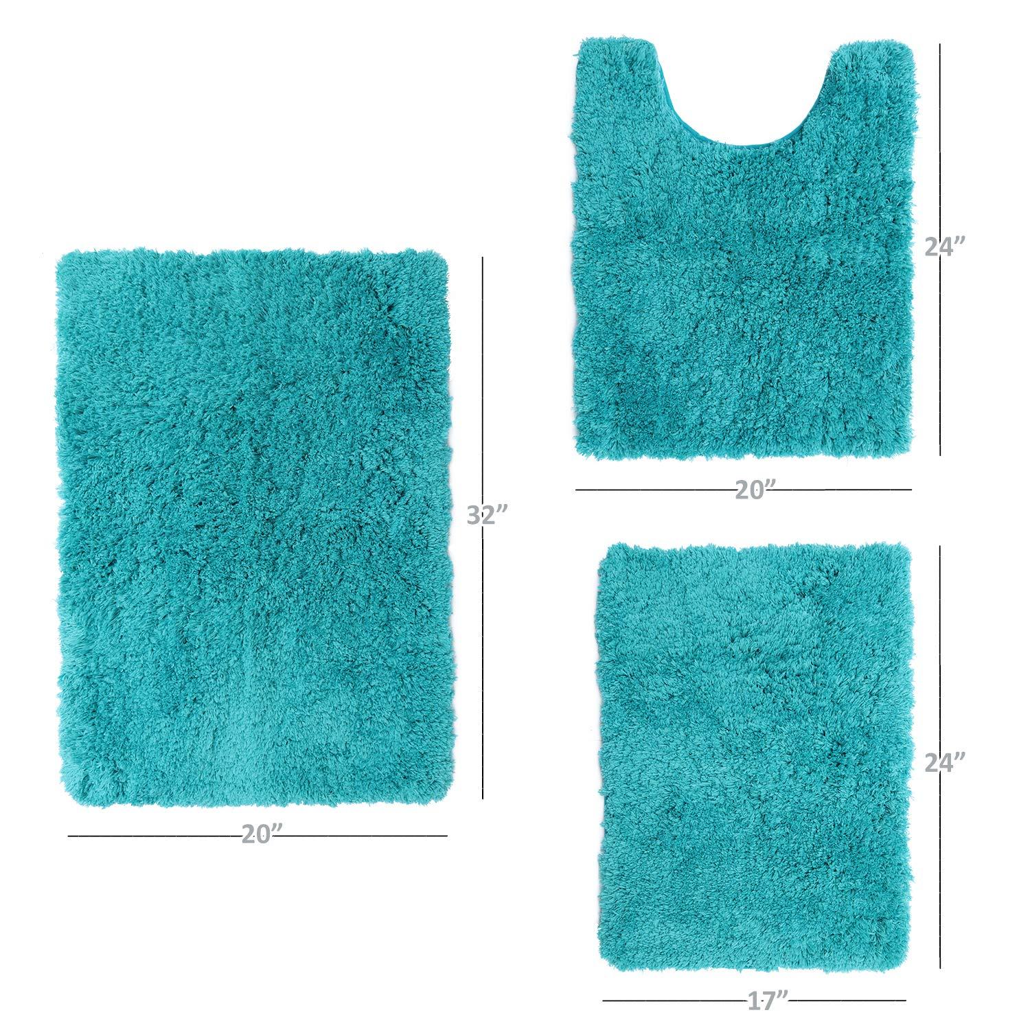 Nestl Super Soft Shaggy Bath Rug, Absorbent Bathroom Rug, Small Medium and Contour, Teal