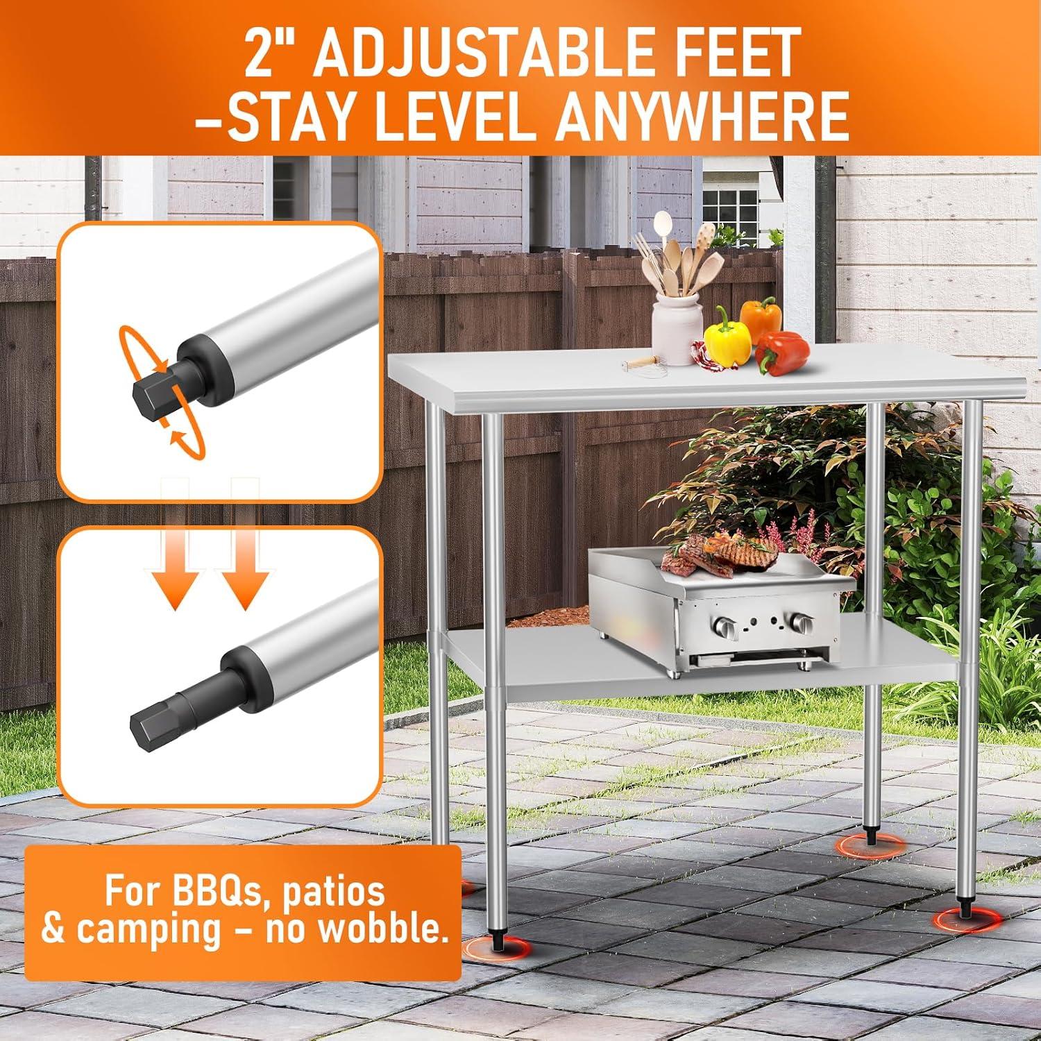 ROVSUN 36'' x 24'' Stainless Steel Table for Prep & Work, Metal Table with Undershelf for Kitchen Restaurant, Home