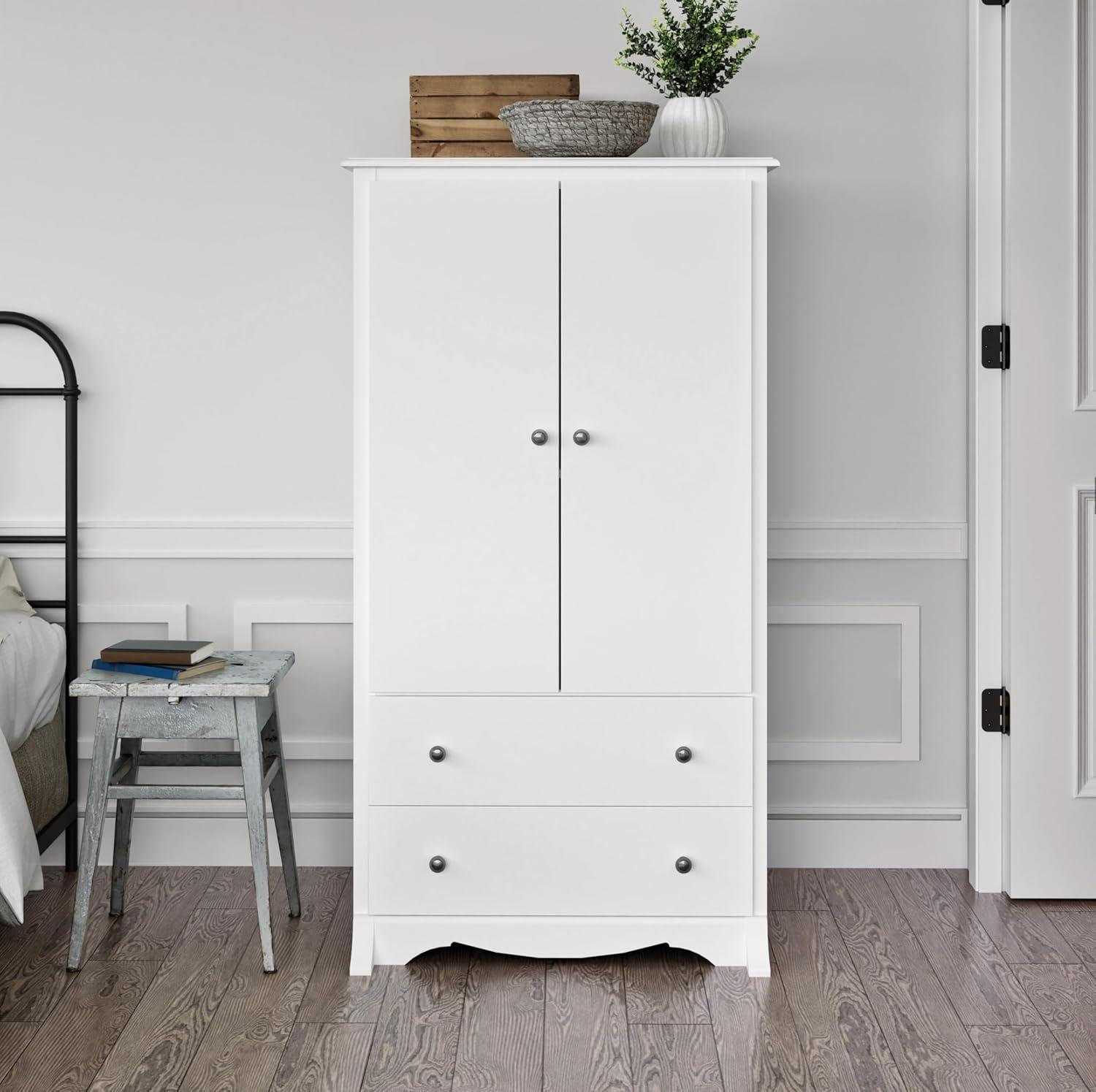 Prepac Monterey Armoire White: Transitional Style, Wood Composite, 2-Door Wardrobe for Hanging Clothes
