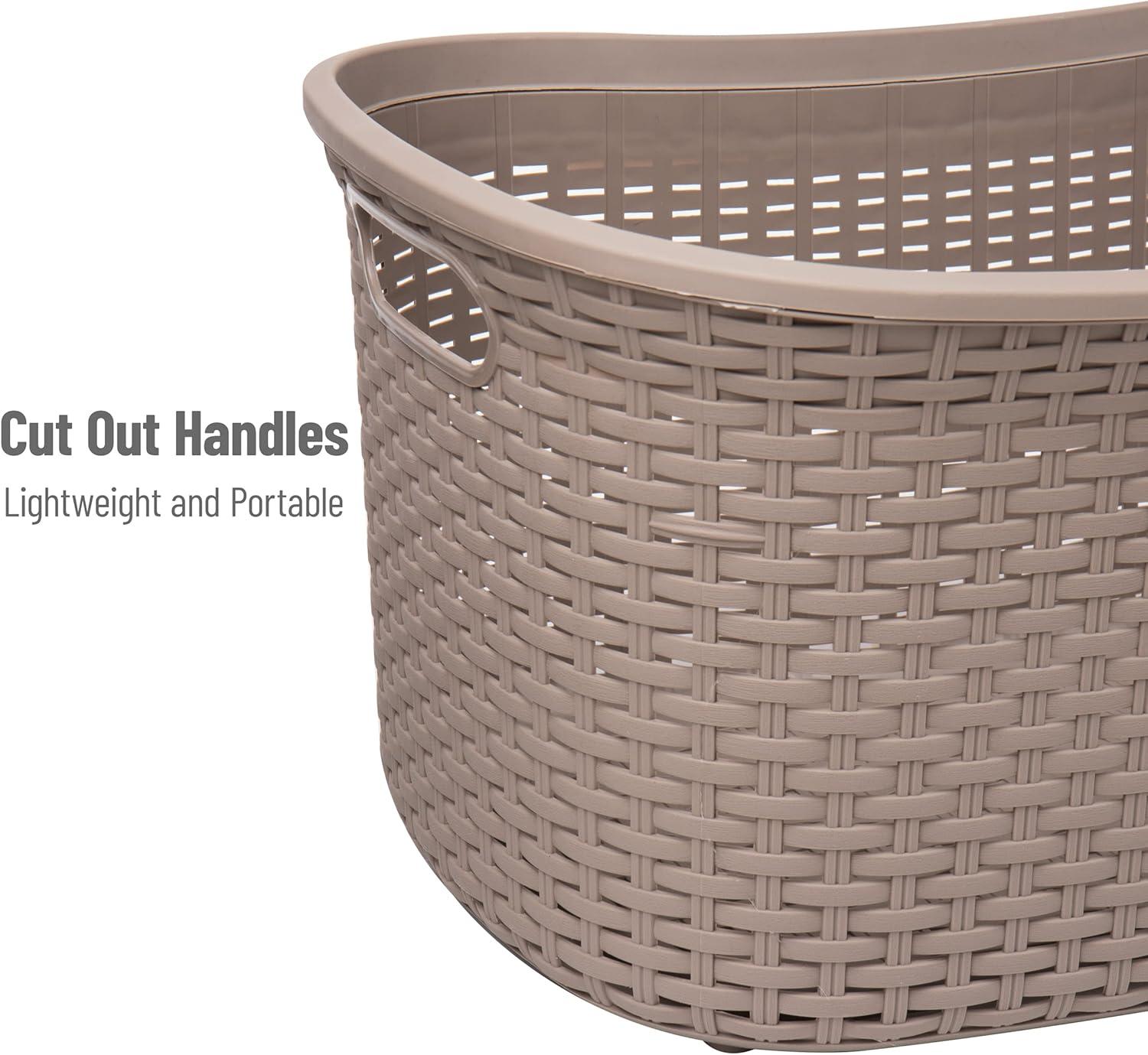 Mind Reader 40L Laundry Basket, Clothes Hamper, Lid, Wicker Design, Plastic, 23"L x 14.5"W x 11"H, Set of 2, Tan
