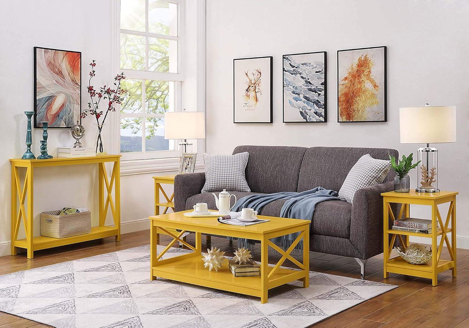 Oxford Yellow Rectangular Wood Coffee Table with Shelf