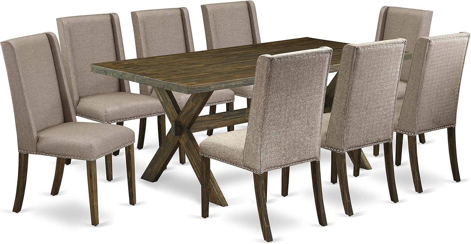 East West Furniture X027EL207-9 - 9-Piece Kitchen Table Set - 8 Padded Parson Chairs and a Rectangular Table Solid Wood Frame