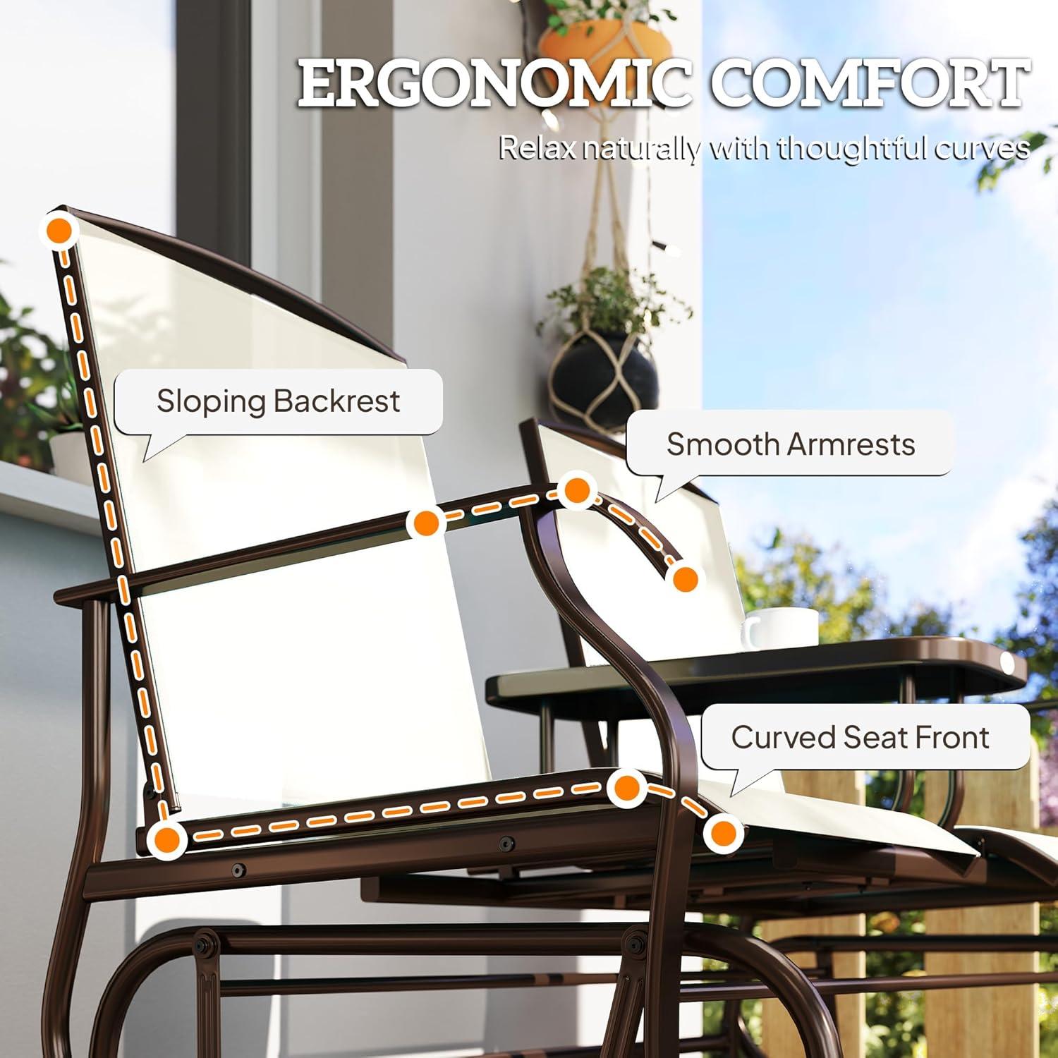 YYAo Outdoor Swing Rocker Glider Chair, Rocking Lounge Chair,Outdoor Glider Bench with Center Table,Patio Loveseat with Armrests, Beige