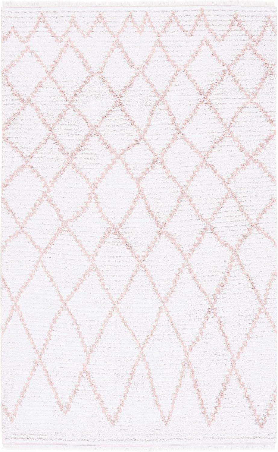 Ivory and Pink Flat Woven Synthetic Area Rug