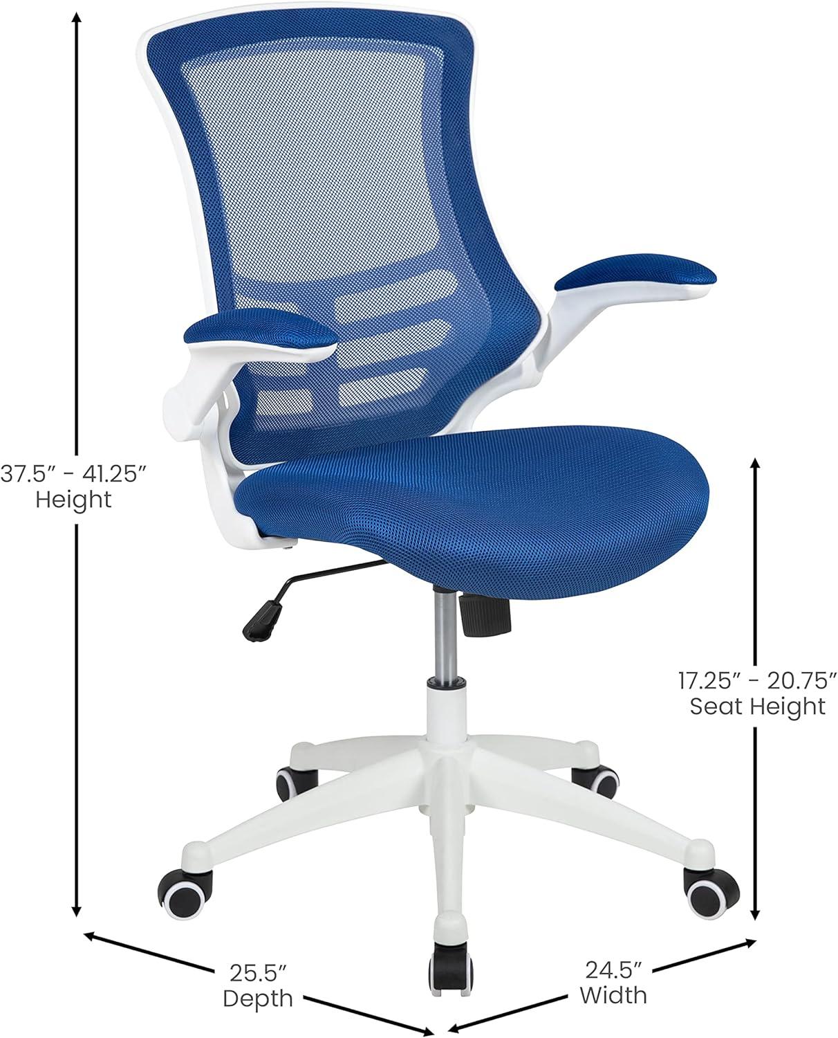 Flash Furniture Kelista Mid-Back Blue Mesh Swivel Ergonomic Task Office Chair with White Frame and Flip-Up Arms