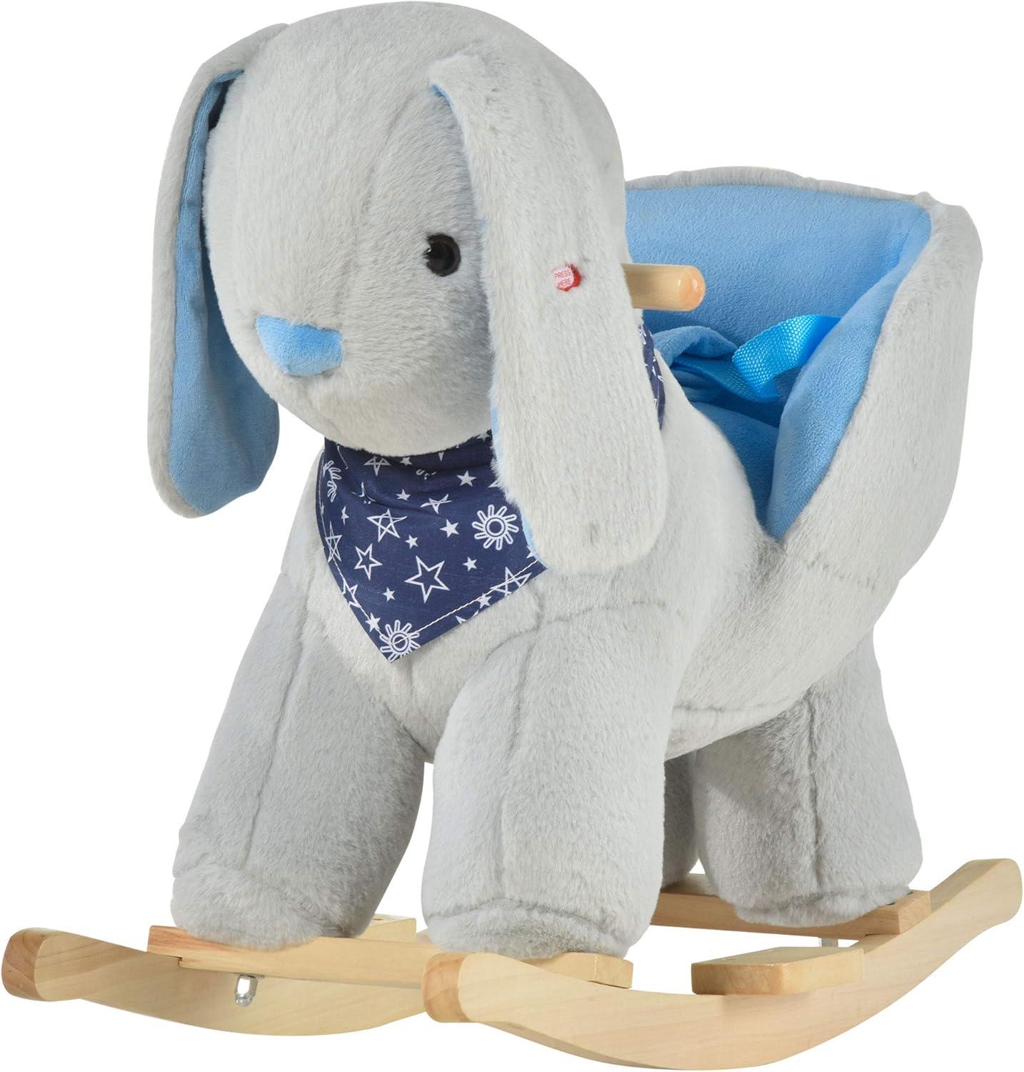 Qaba Kids Ride-On Rocking Horse Toy Bunny Rocker with Fun Play Music & Soft Plush Fabric for Children 18-36 Months