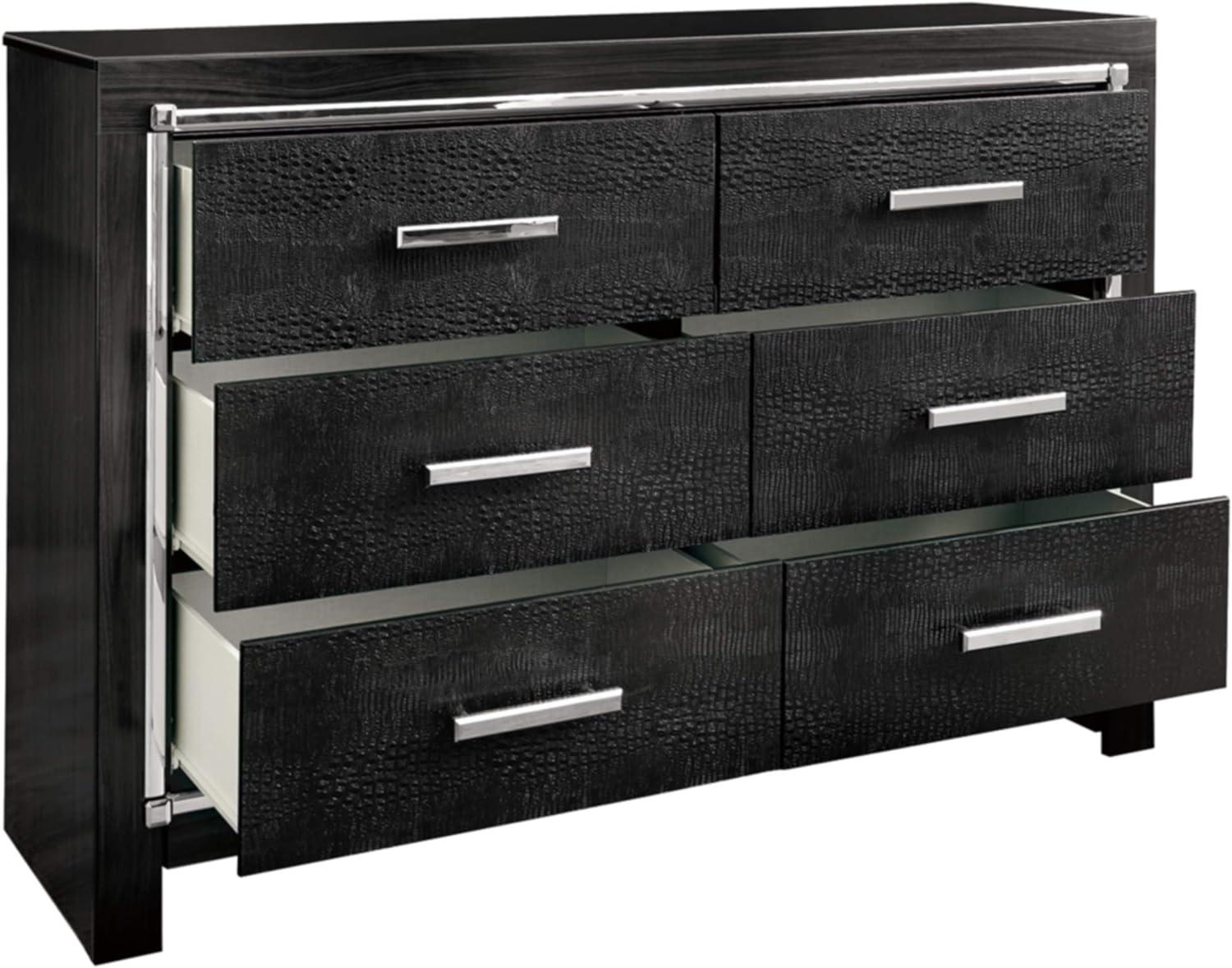 Black Glam 6-Drawer Dresser with Chrome Accents