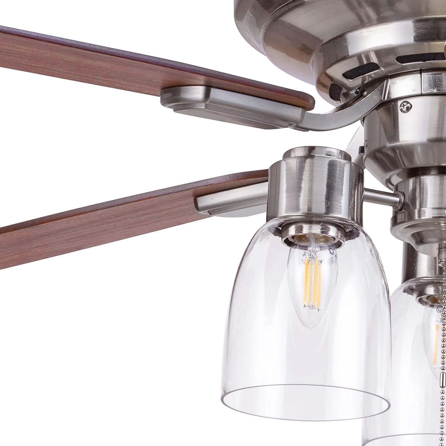 Prominence Home 51669-45 Magonia 52 in. Farmhouse Style Flush Mount LED Ceiling Fan with Light - Brushed Nickel