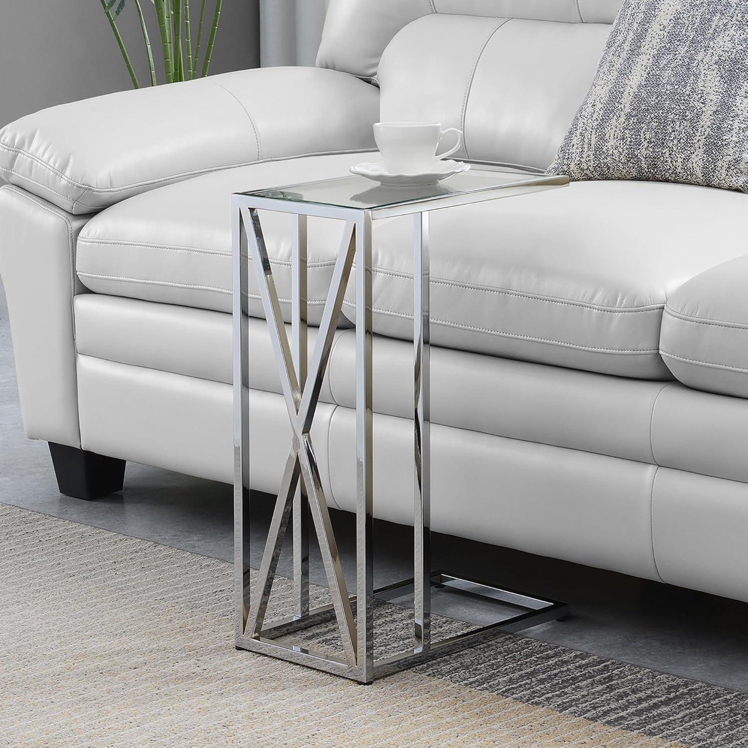 Convenience Concepts Oxford Chrome Glass C End Table in Glass & Chrome Frame