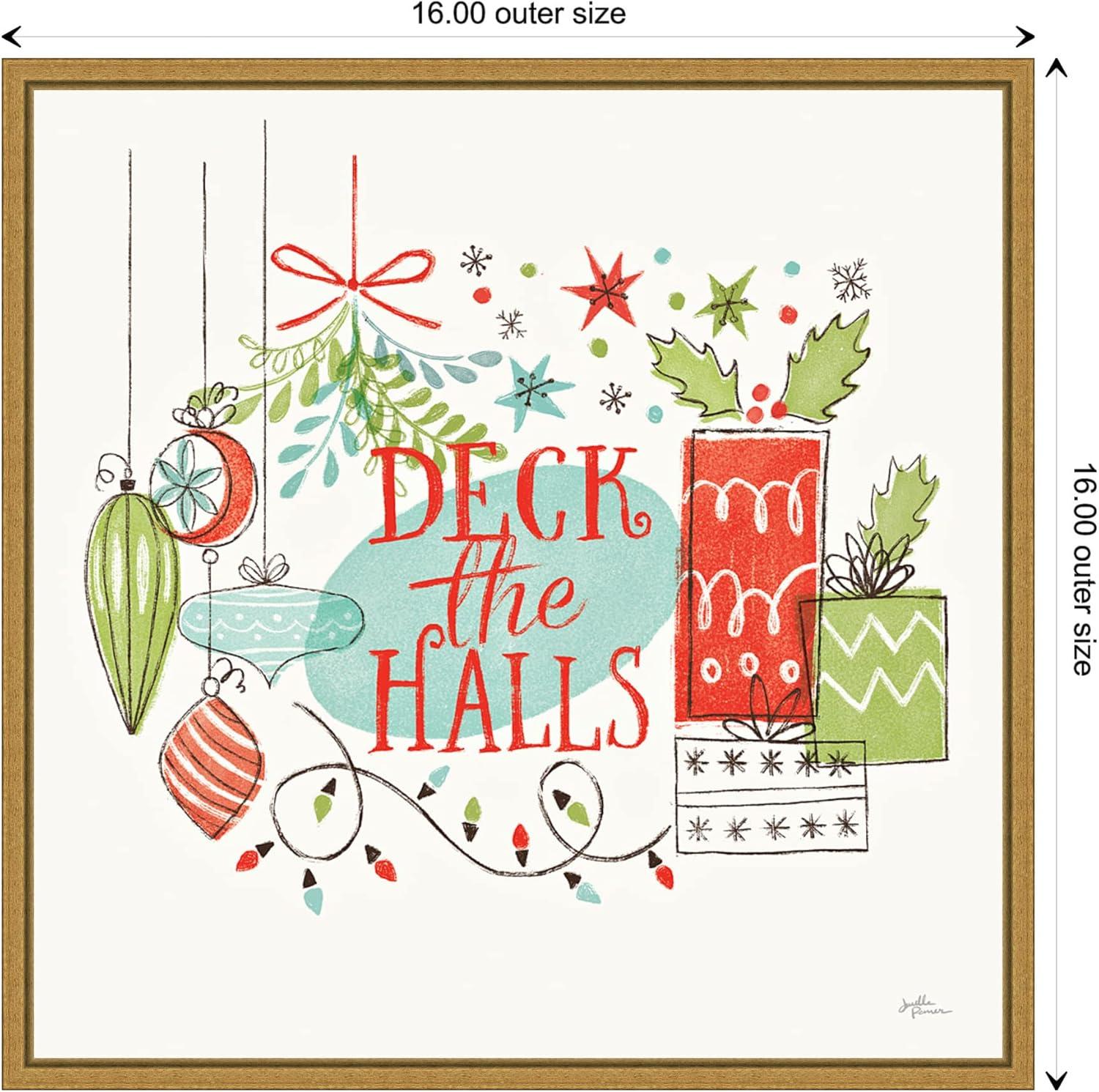 16" x 16" Deck the Halls Christmas Holly by Janelle Penner Framed Canvas Wall Art - Amanti Art