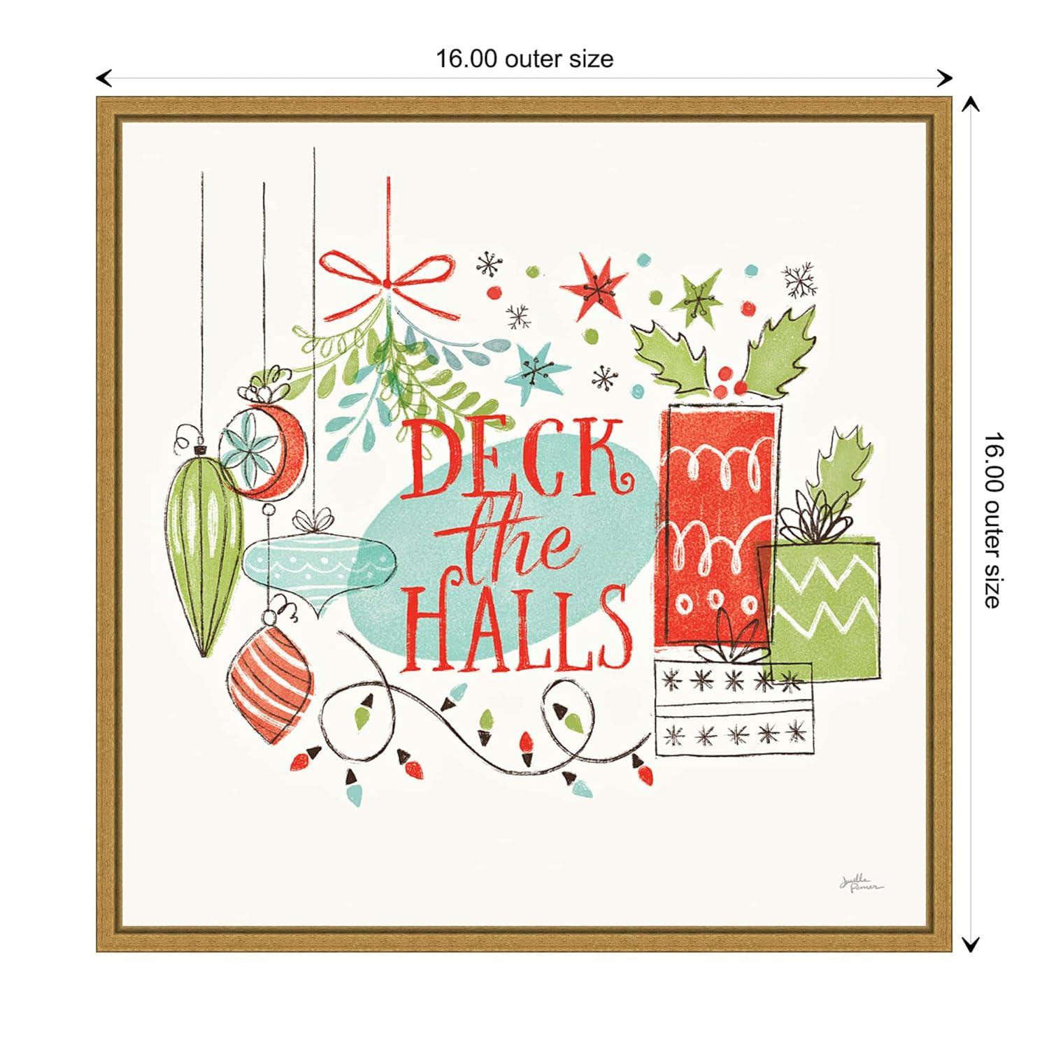 16" x 16" Deck the Halls Christmas Holly by Janelle Penner Framed Canvas Wall Art - Amanti Art