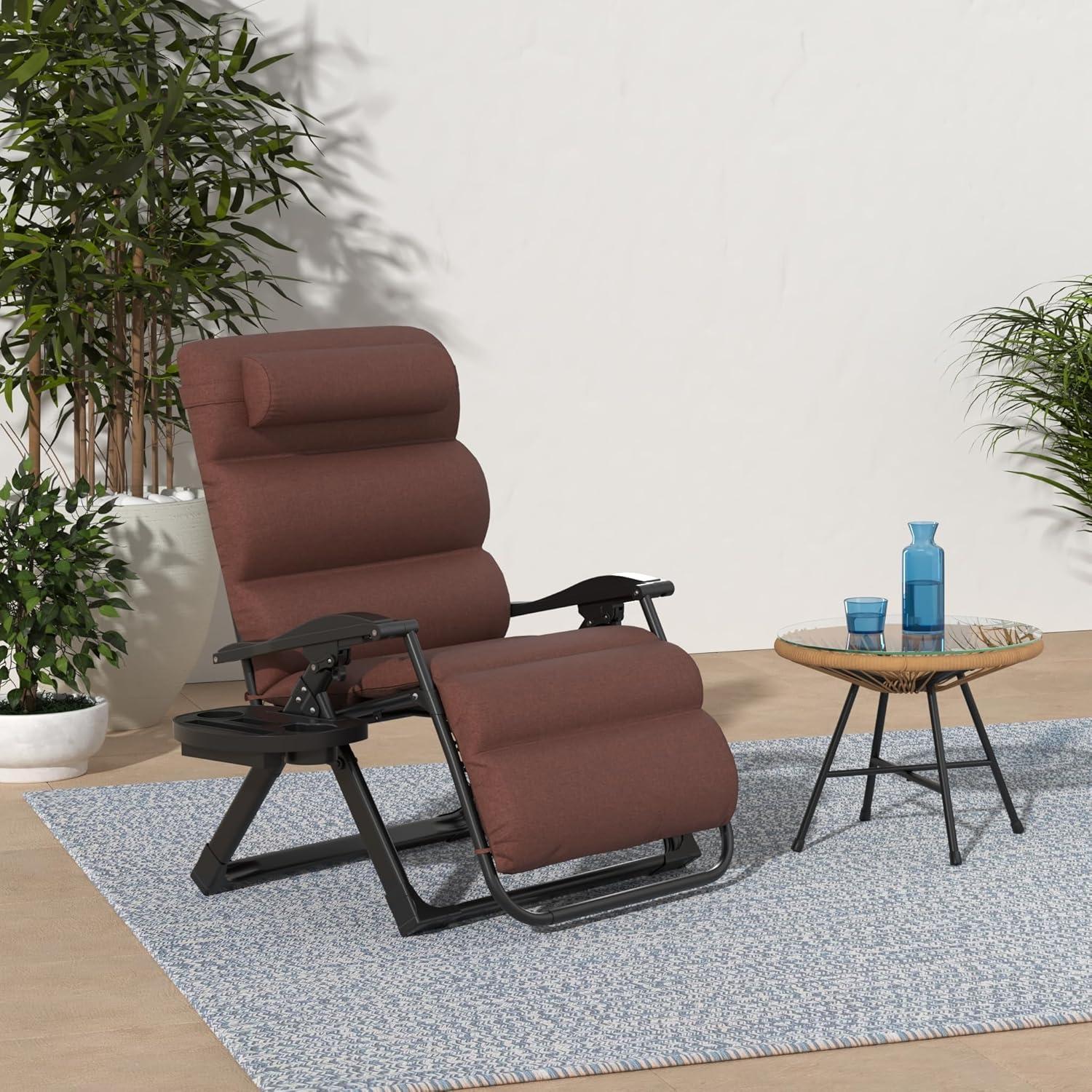 Oversized Woodland Brown Zero Gravity Recliner with Cushion and Tray