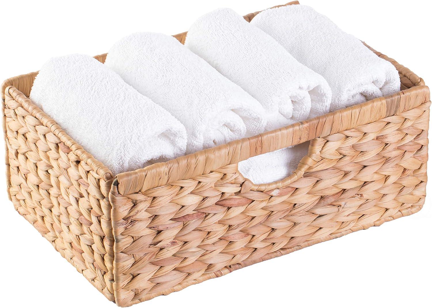 Highland Dunes 3 Small Hyacinth Baskets Rustic Handwoven Multipurpose Foldable Storage Organizer Decorative Laundry Totes and Woven Storage Bin for Bedroom Living Room Bathroom Pantry and Closet