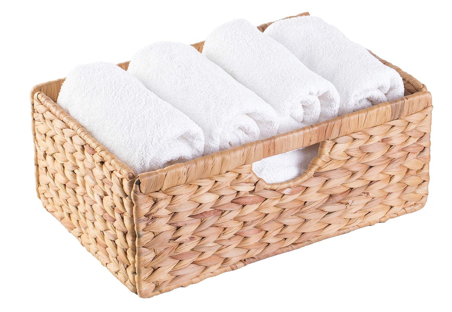Highland Dunes 3 Small Hyacinth Baskets Rustic Handwoven Multipurpose Foldable Storage Organizer Decorative Laundry Totes and Woven Storage Bin for Bedroom Living Room Bathroom Pantry and Closet