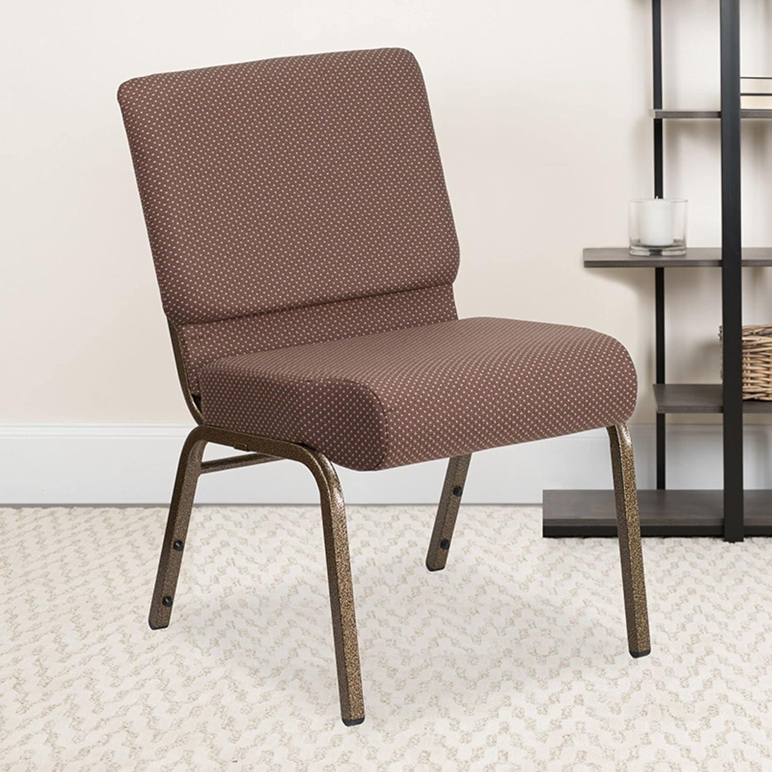 Elegant Brown Dot Fabric Stacking Chair with Gold Vein Metal Frame