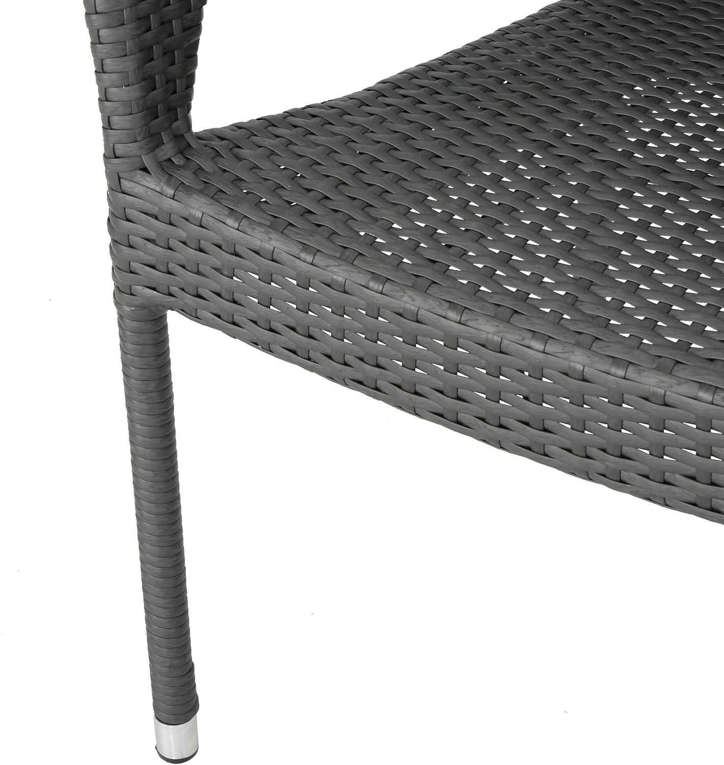 GDF Studio Nazir Outdoor Wicker Stacking Dining Chairs, Set of 4, Gray