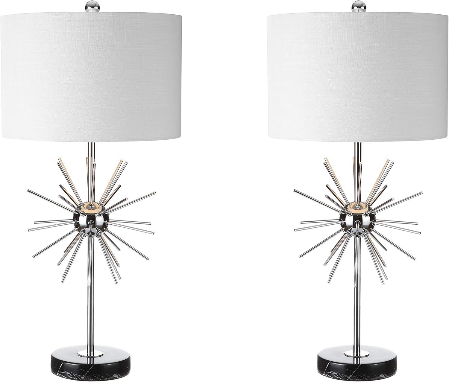 Aria 31.5" Silver Chrome and Marble Table Lamp Set