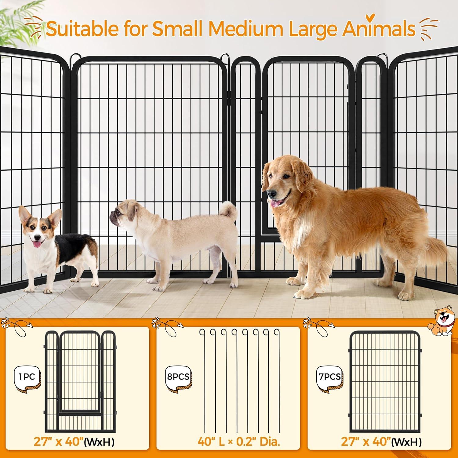 Portable Outdoor Dog Playpen - 40" Height, Heavy Duty, 8 Panels