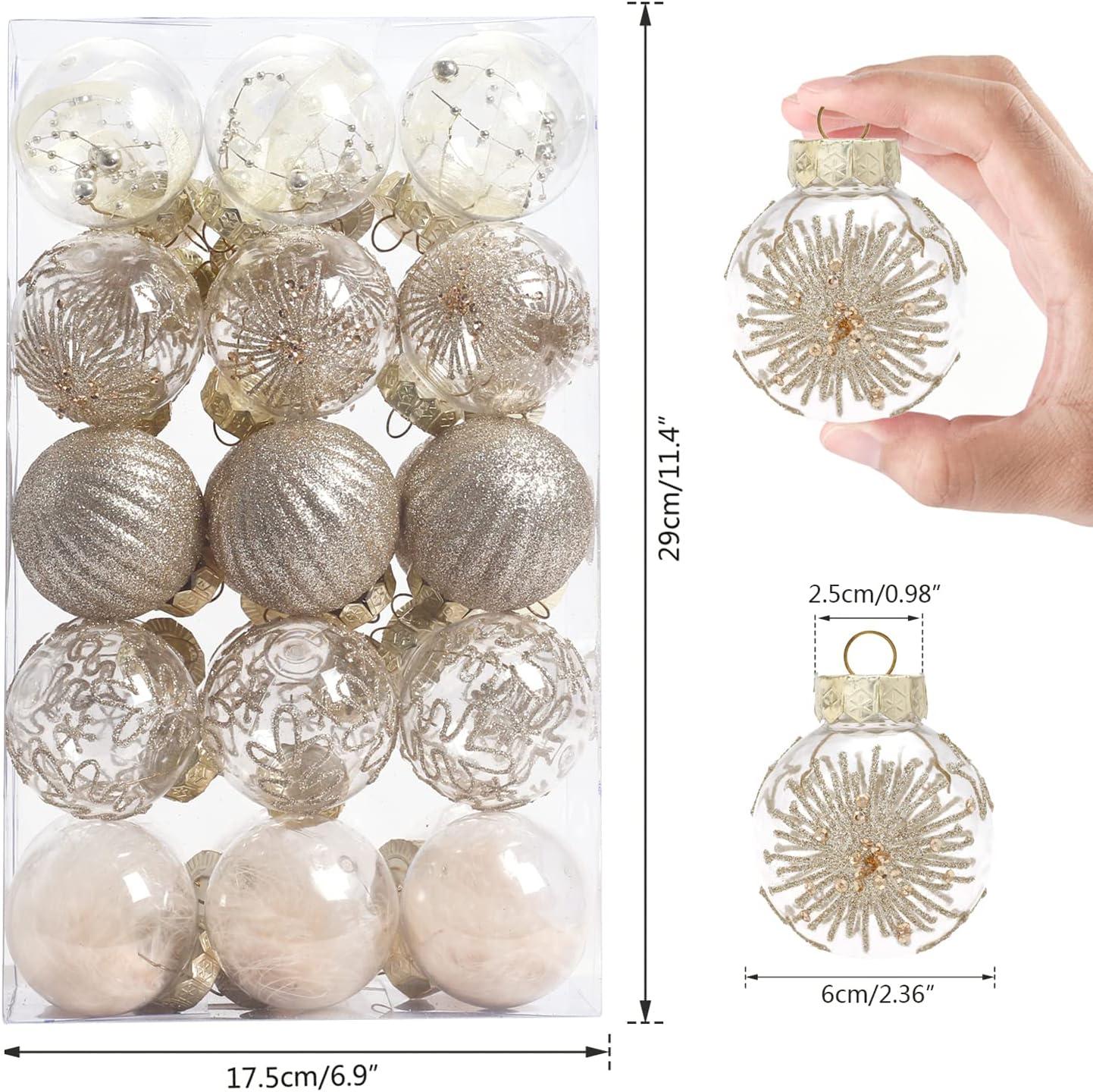 60MM/2.36" Christmas Ball Ornaments, 30PCS Shatterproof Decorative Hanging Ball Ornament with Stuffed Delicate Decorations, Xmas Tree Balls for Halloween Holiday Party(Champagne Gold)