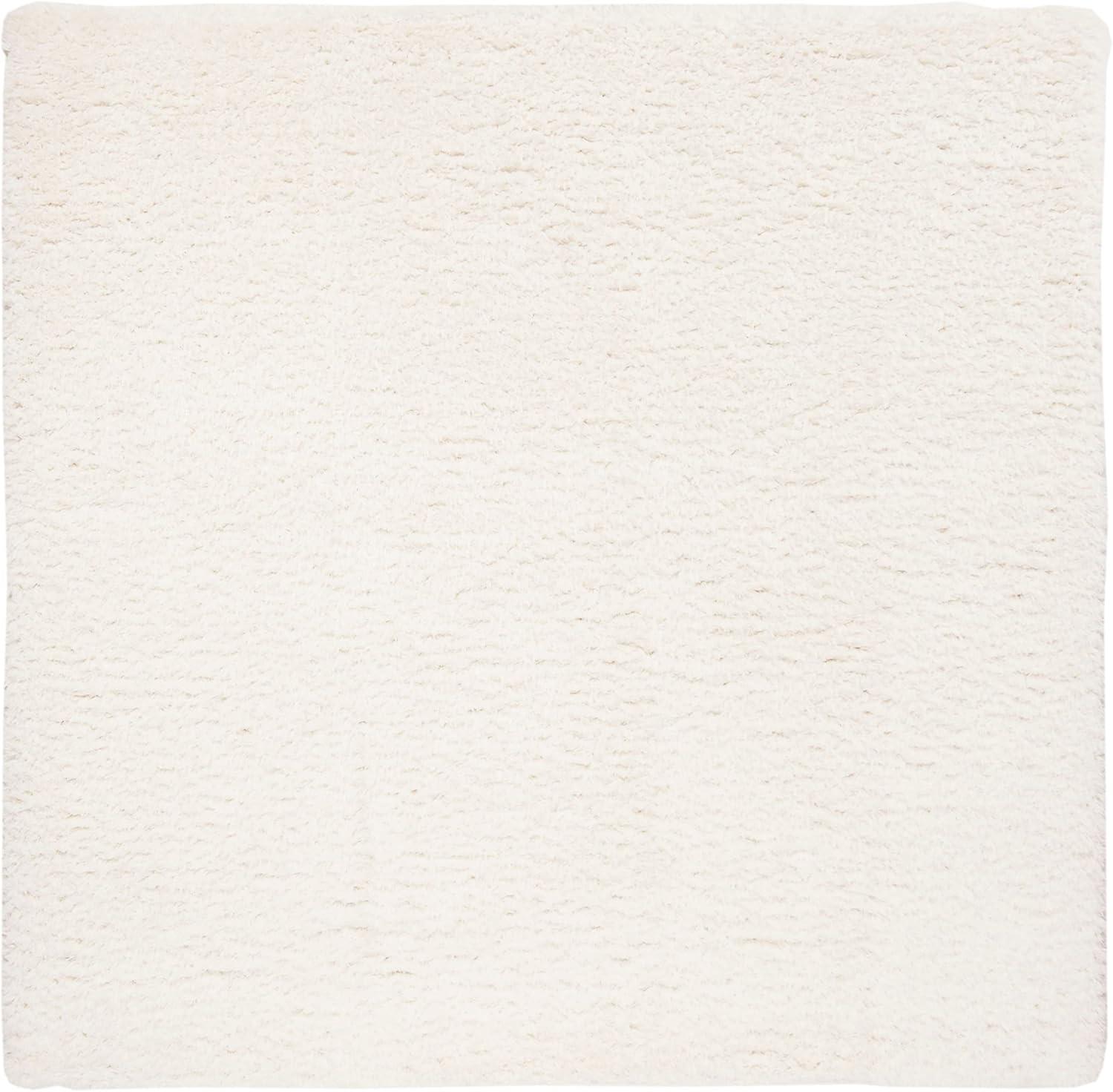 Luxurious Ivory Square Shag Area Rug - Hand-knotted Wool & Synthetic Blend