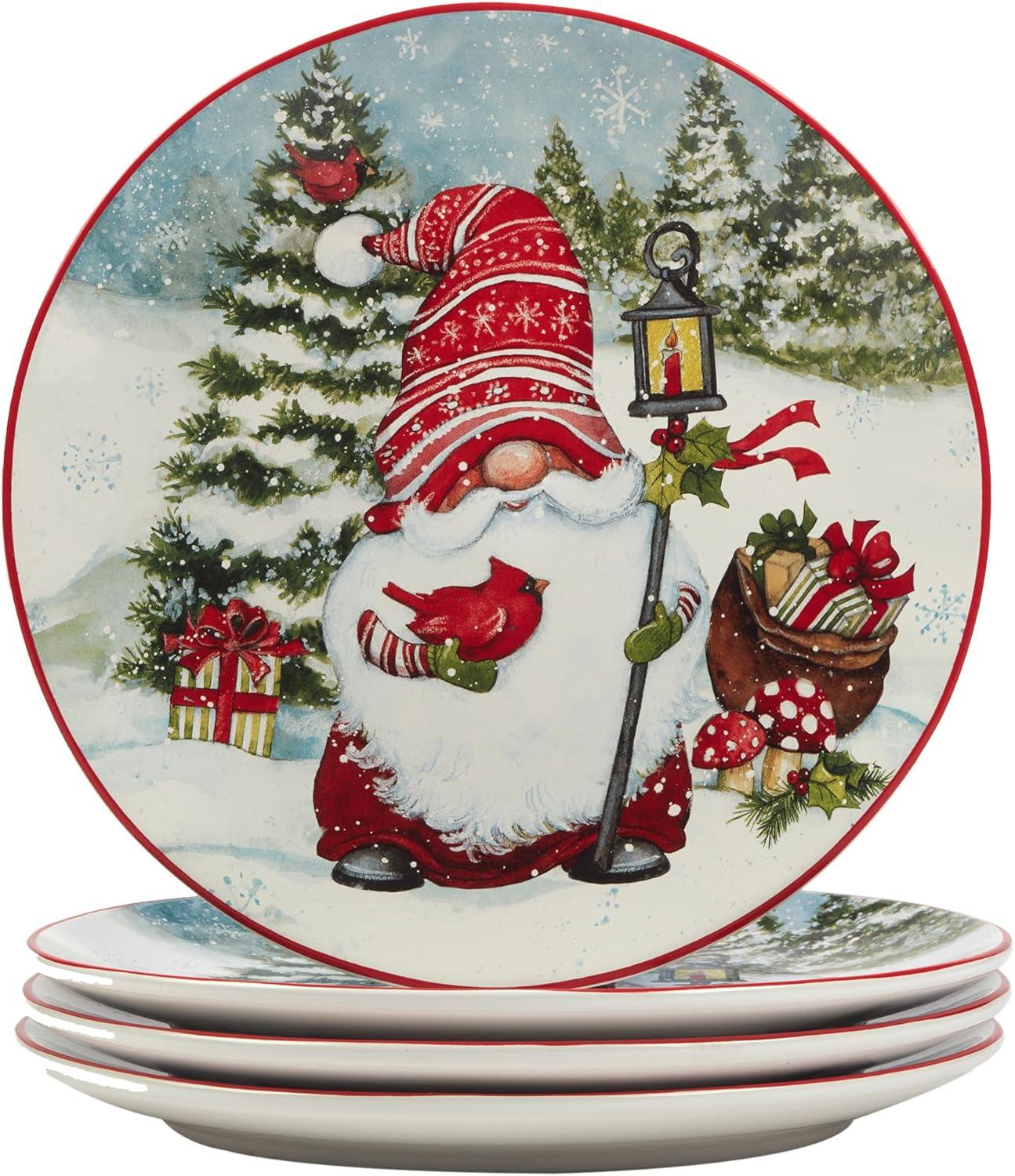 Christmas Gnomes Ceramic Holiday Dinnerware Set, Service for 4