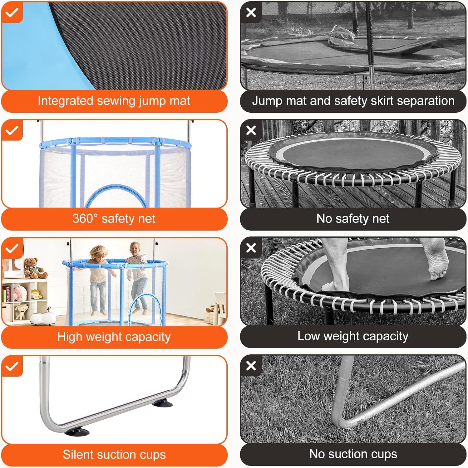 VEVOR 55" Trampoline for Kids Mini Toddler Trampoline with Net Indoor Outdoor