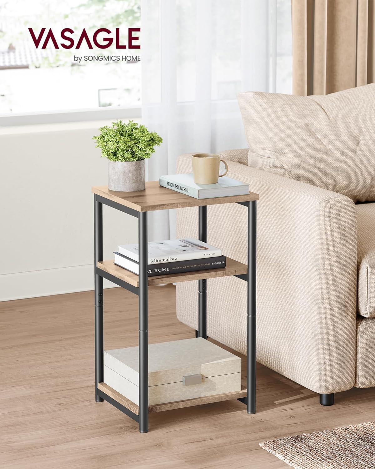 Camel Brown and Black 3-Tier Metal Side Table