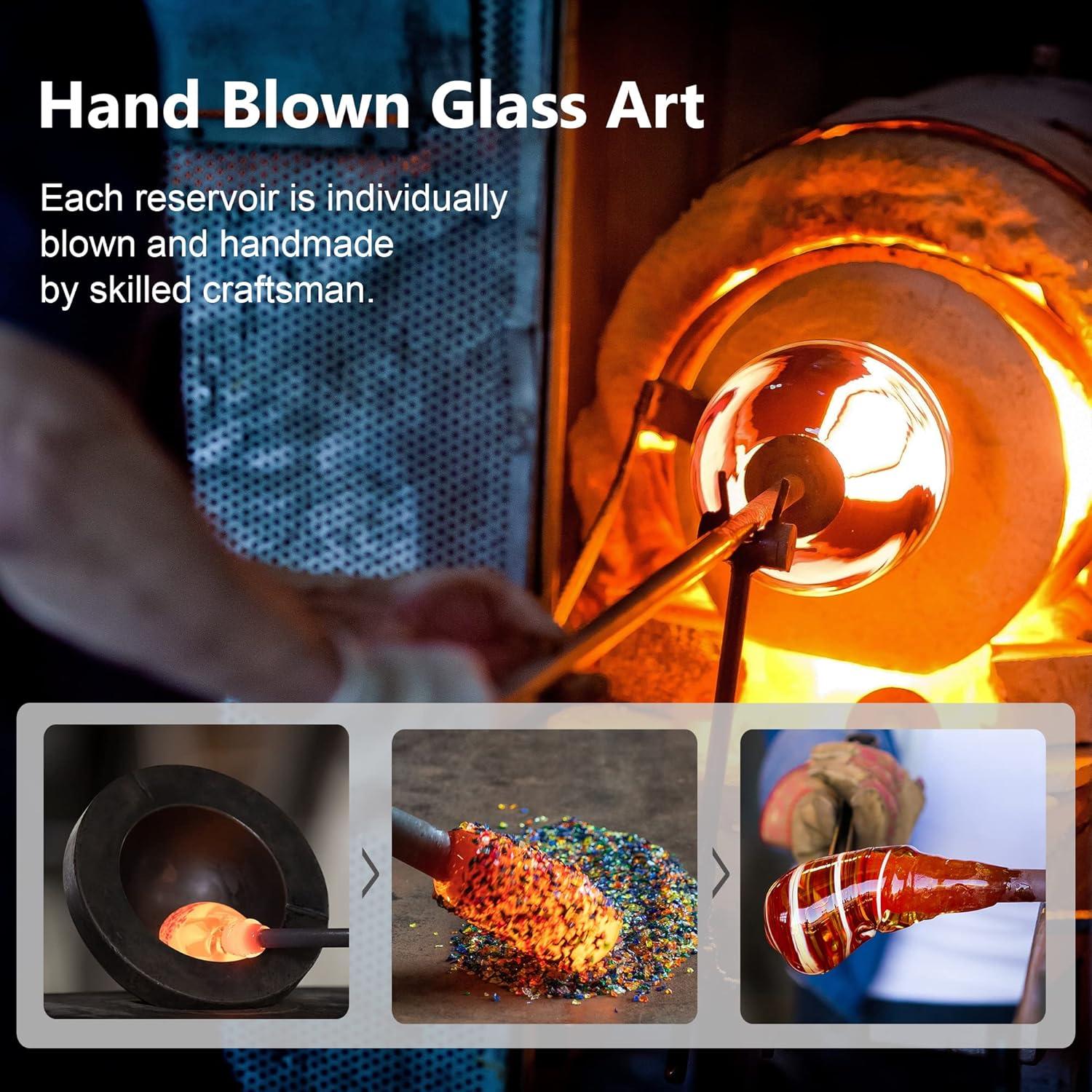 LUJII Spiral Shaped Hand Blown Glass Hummingbird Feeder with Ant Moat for Outdoors Hanging, 28 fl.oz, Leak Proof & Rustproof (Ribbon)