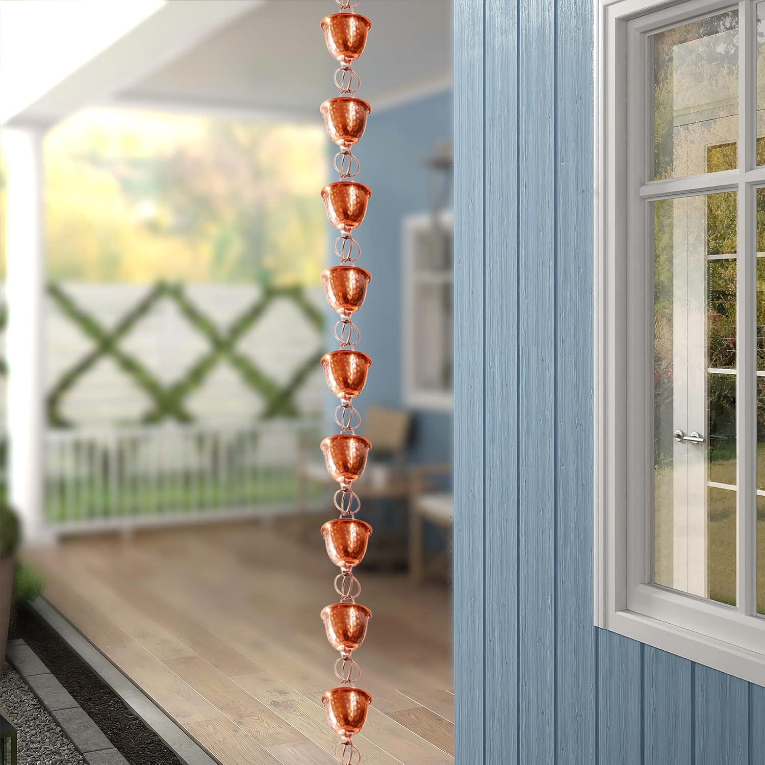 Monarch Rain Chains Pure Copper Hammered Cup Rain Chain Replacement Downspout for Gutters