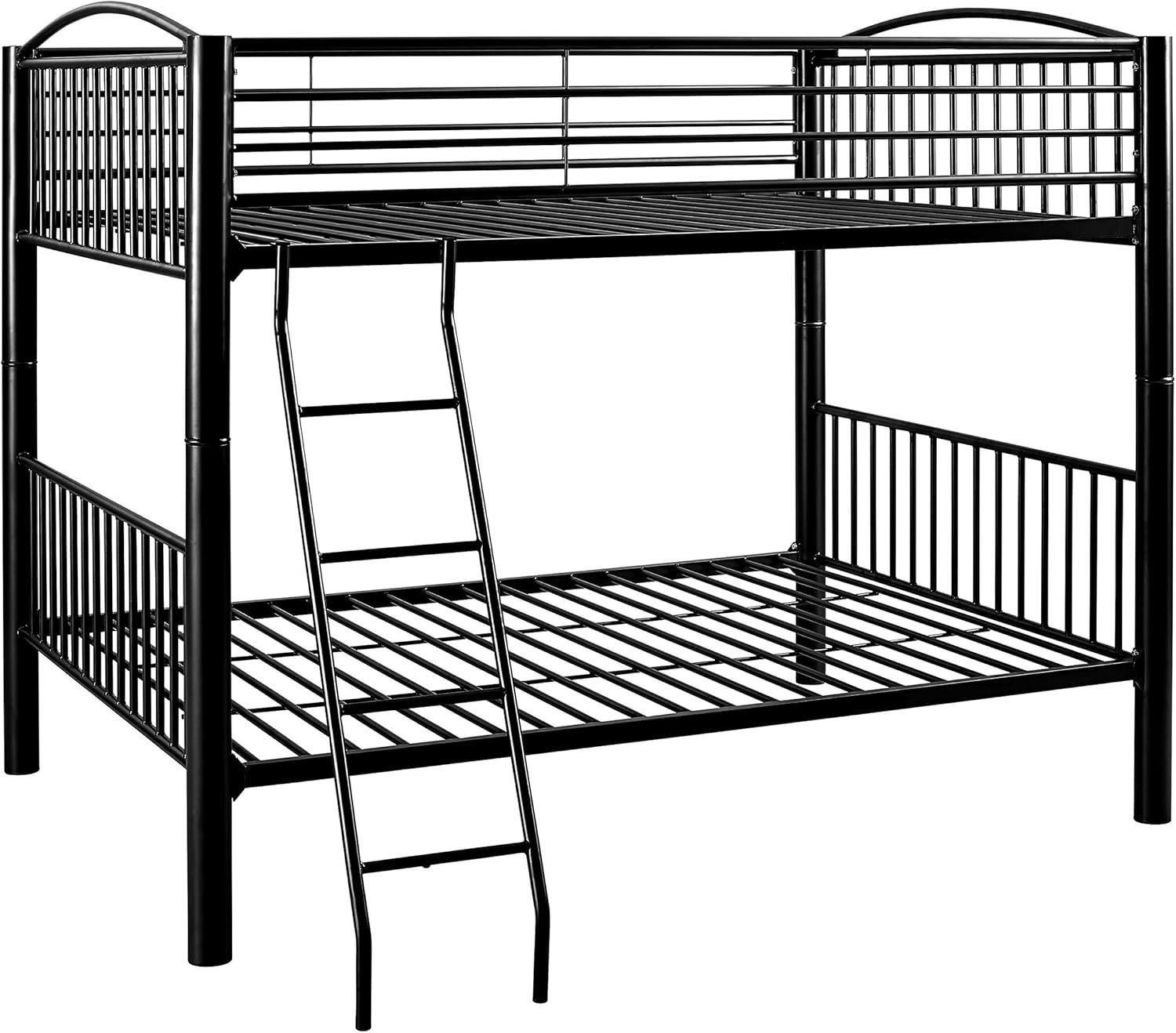 Sleek Black Metal Full Over Full Bunk Bed with Easy-Access Ladder