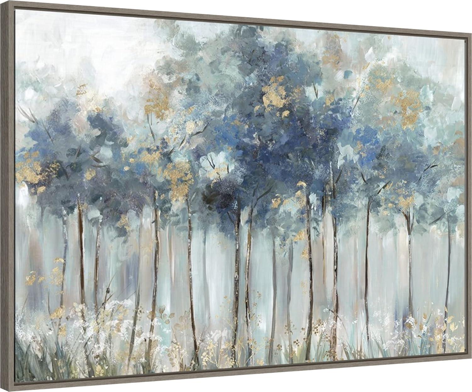 Amanti Art 33" x 23" Blue and Gold Forest by Allison Pearce Framed Canvas Wall Art Print : Canvas Print, Modern Home Decor