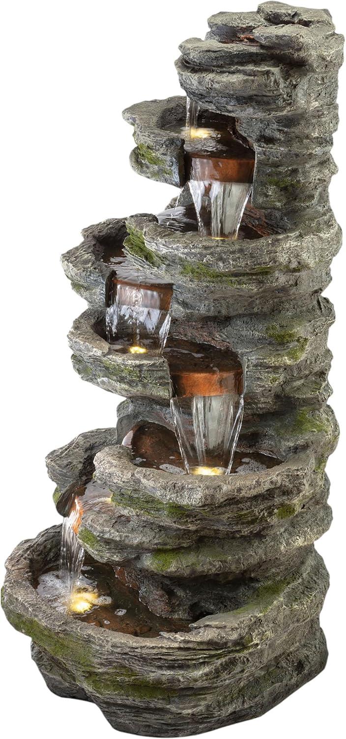 Alpine Corporation 8-Tier Rainforest Rock Water Fountain with LED Lights