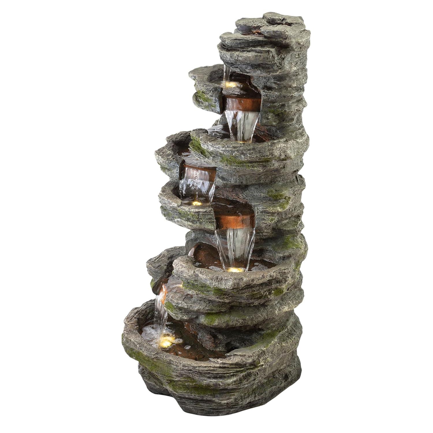 Alpine Corporation 8-Tier Rainforest Rock Water Fountain with LED Lights