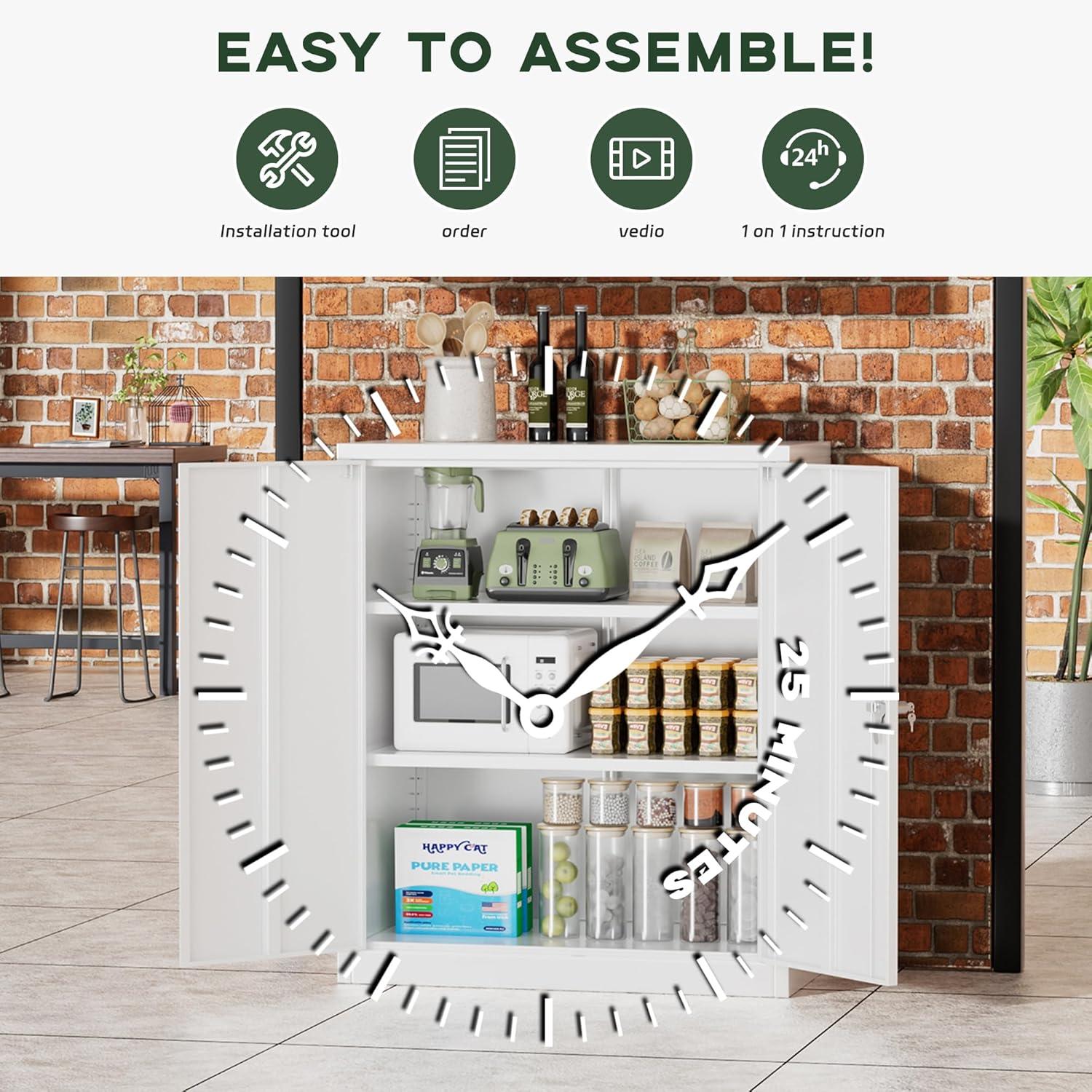 Greenvelly Metal Storage Cabinet with Lock, 36" Metal Locking Storage Cabinet with Doors and 2 Adjustable Shelves, Lockable Steel Cabinets for Office,Garage, Home, School (White)