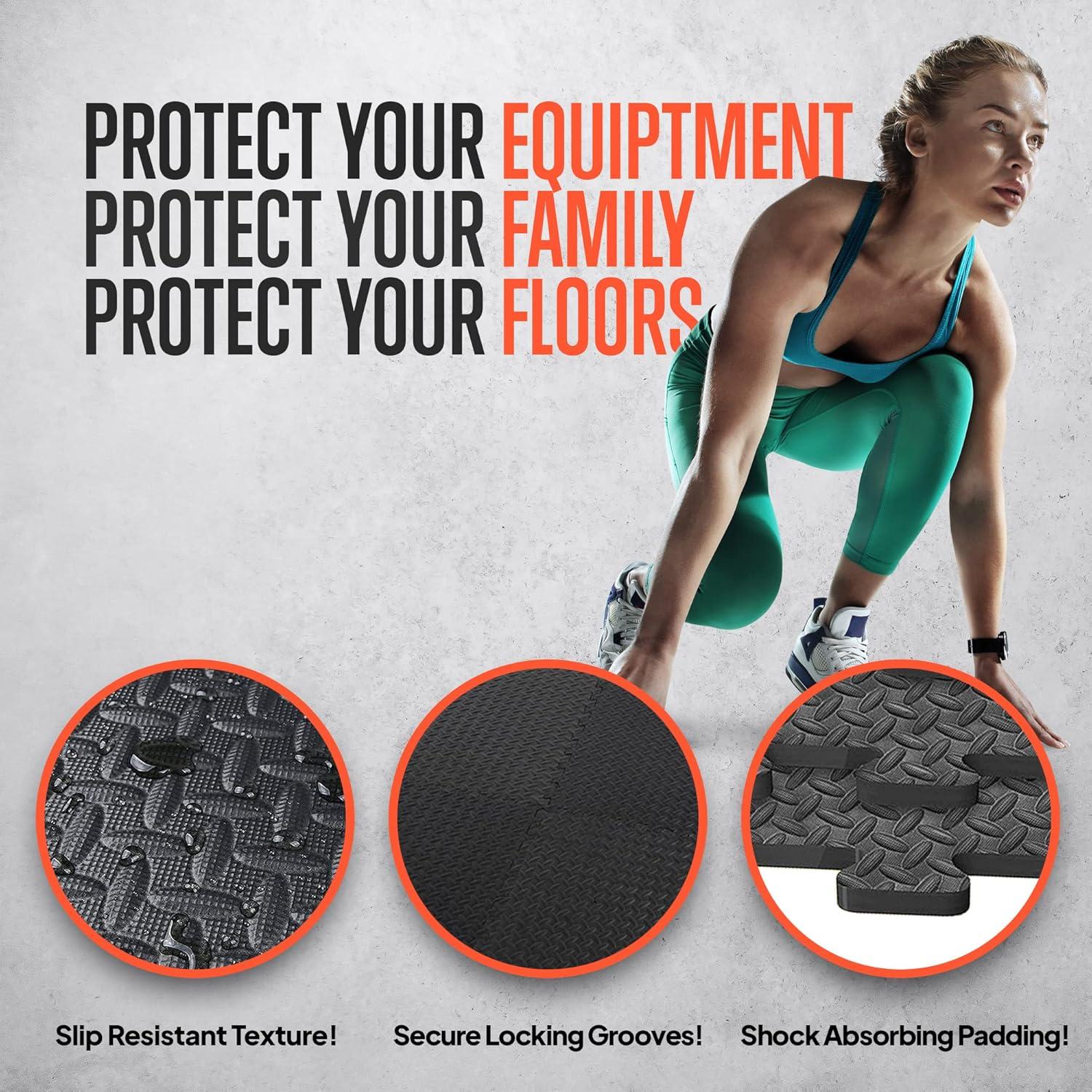 SereneLife Thick Puzzle Exercise Mat, EVA Foam Interlocking Tiles Protective Flooring for Gym Equipment and Cushion (Set of 6)