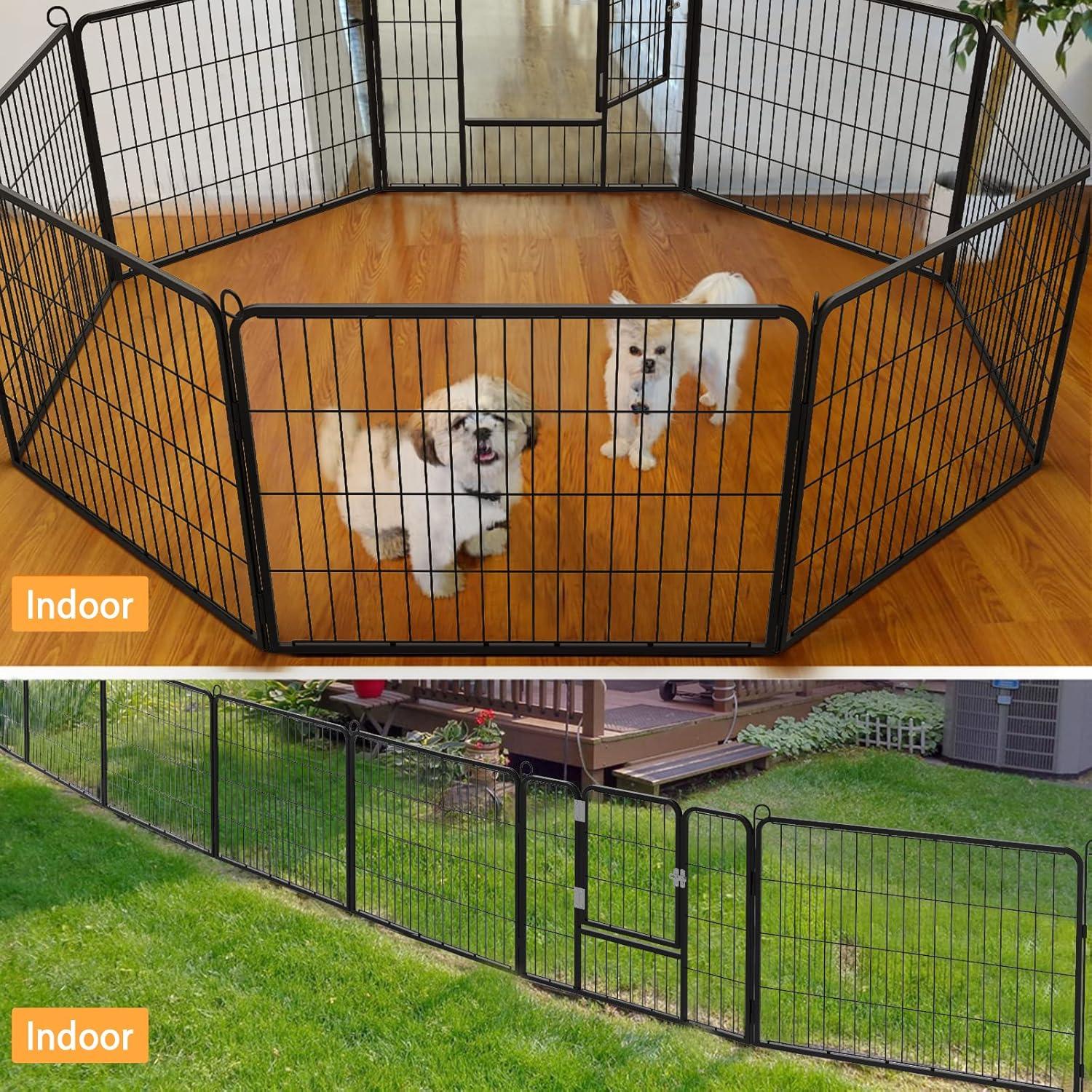 JepoIA Heavy Duty Metal Dog Playpen for Medium/Small Animals, 8 Panels 24”Height x 27" Width, Dog Fence Exercise Pen with Doors, Pet Puppy Outdoor Playpen Pen for Outdoor, Indoor, RV, Camping, Yard