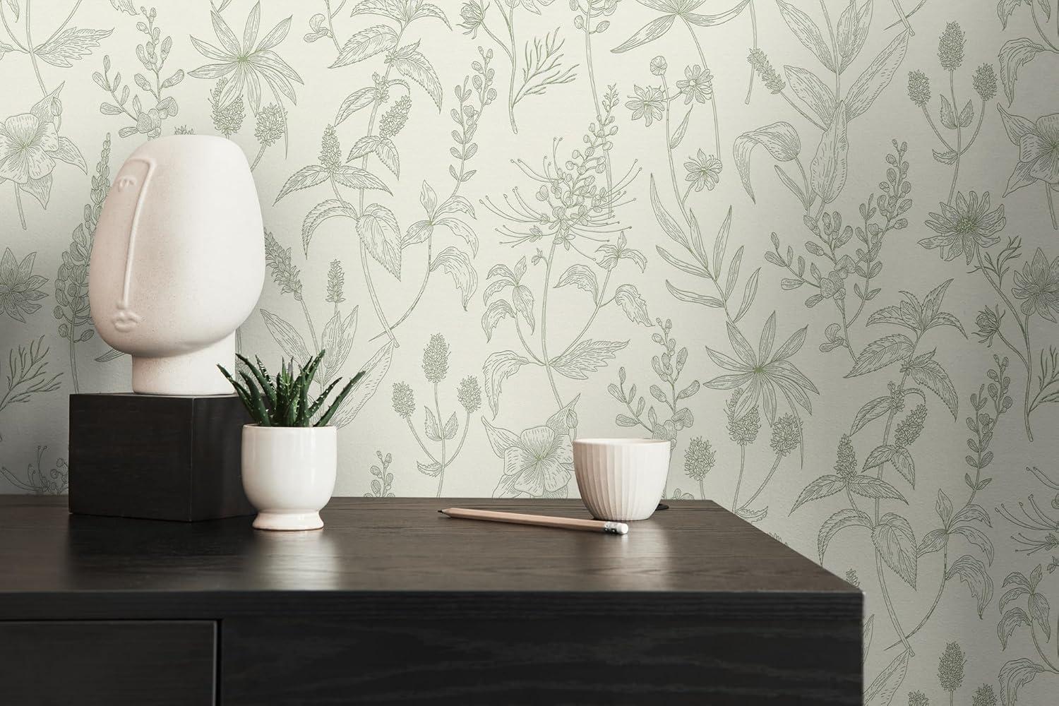 Advantage Nami Olive Floral Unpasted Expanded Vinyl Wallpaper, 21-in by 33-ft, 57.8 sq. ft.