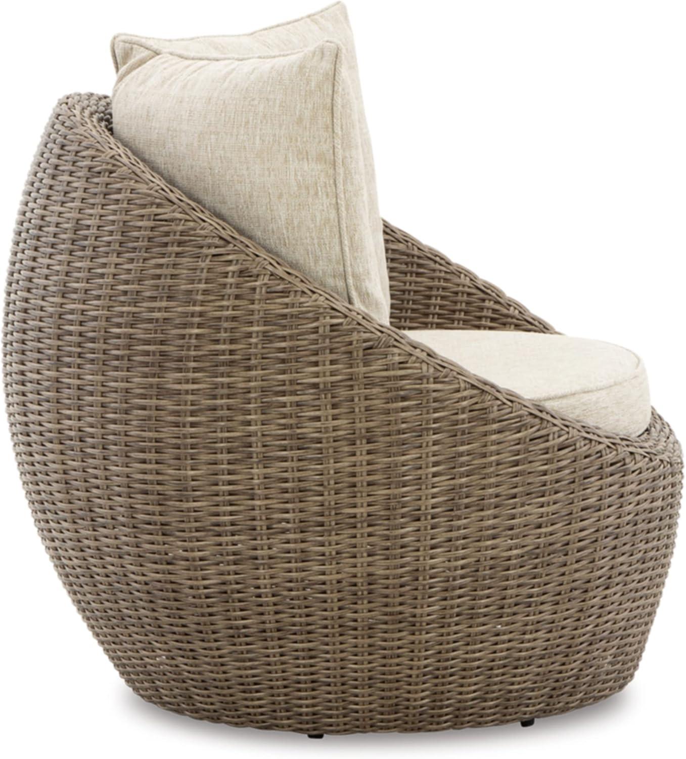 Beige and White Resin Wicker Swivel Lounge Chair Set